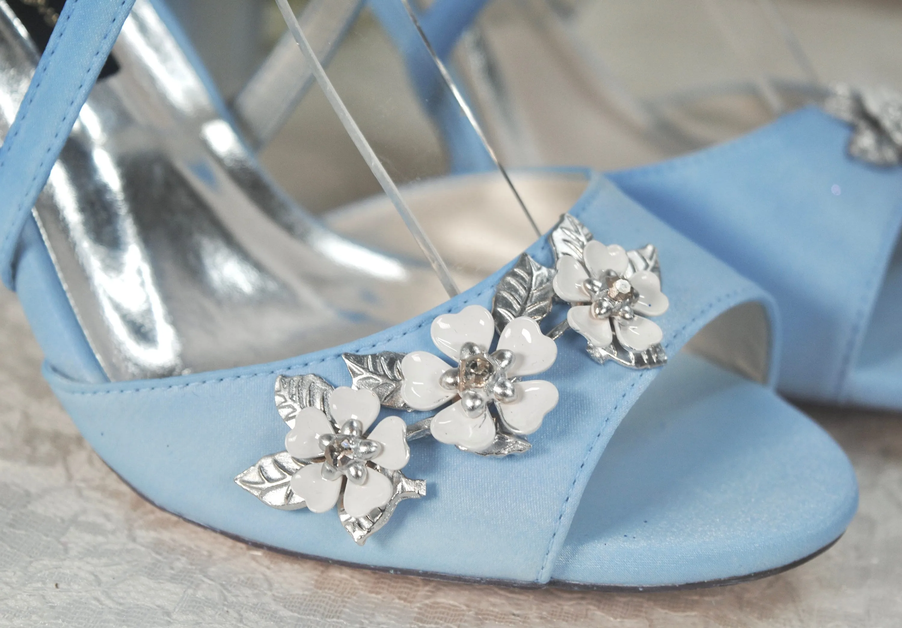 Blue Satin Block Heel Bridal Sandals UK4/US6.5