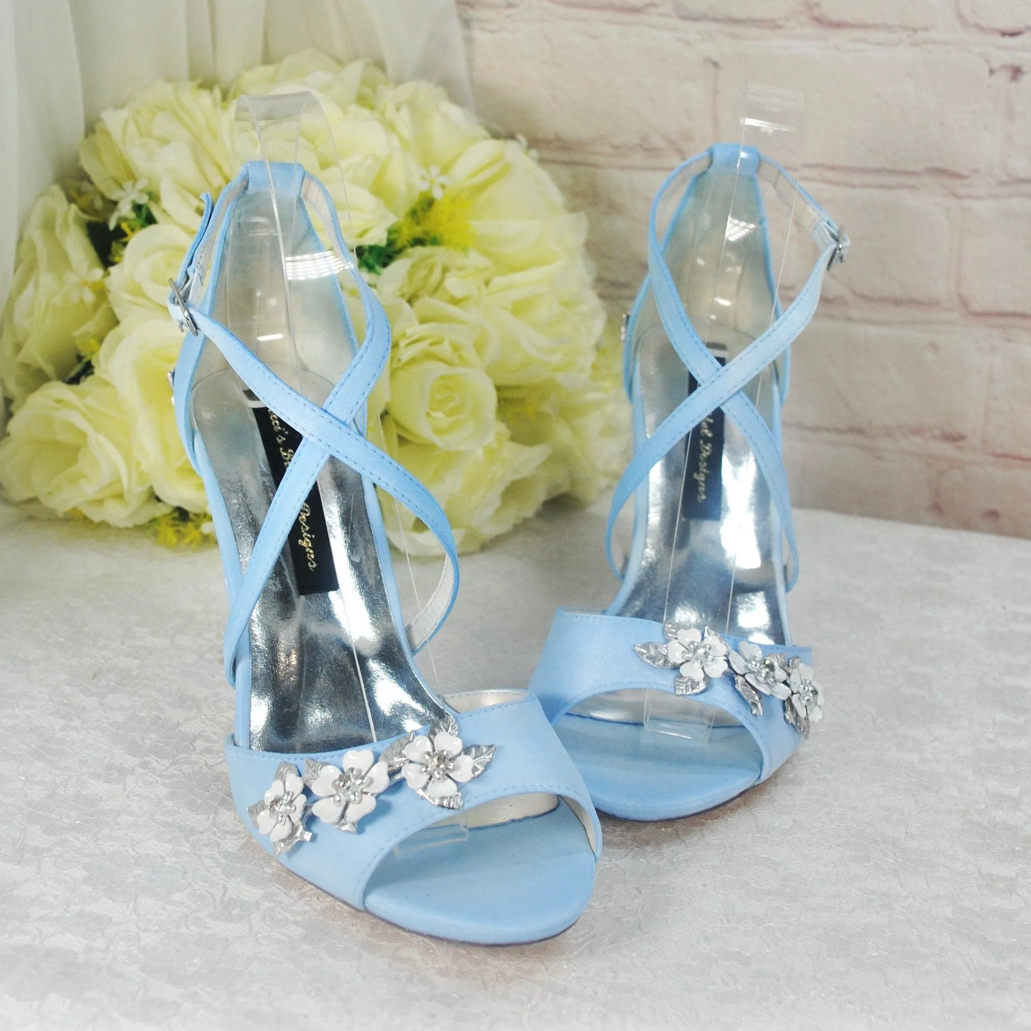 Blue Satin Block Heel Bridal Sandals UK4/US6.5