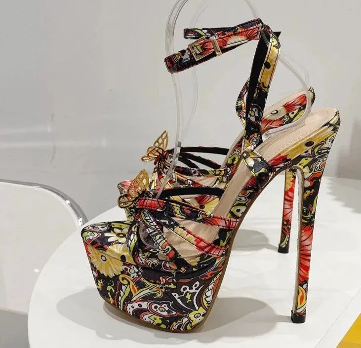 Butterfly-Knot Open Toe Ankle Buckle Strap Stiletto Heels