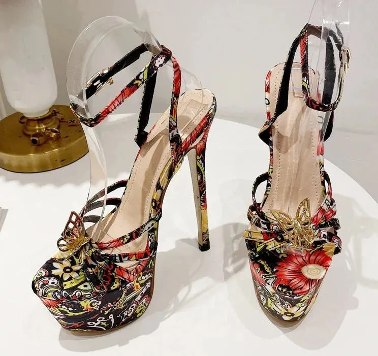Butterfly-Knot Open Toe Ankle Buckle Strap Stiletto Heels