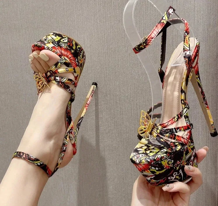 Butterfly-Knot Open Toe Ankle Buckle Strap Stiletto Heels