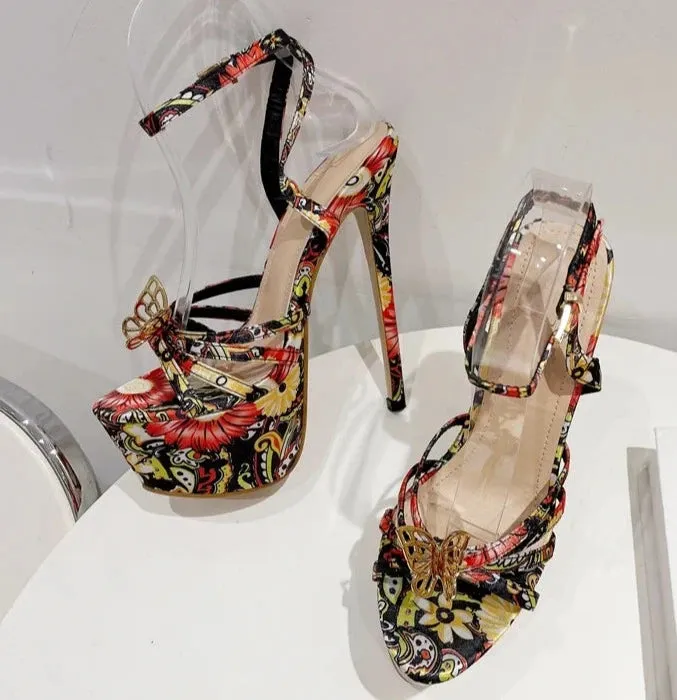 Butterfly-Knot Open Toe Ankle Buckle Strap Stiletto Heels