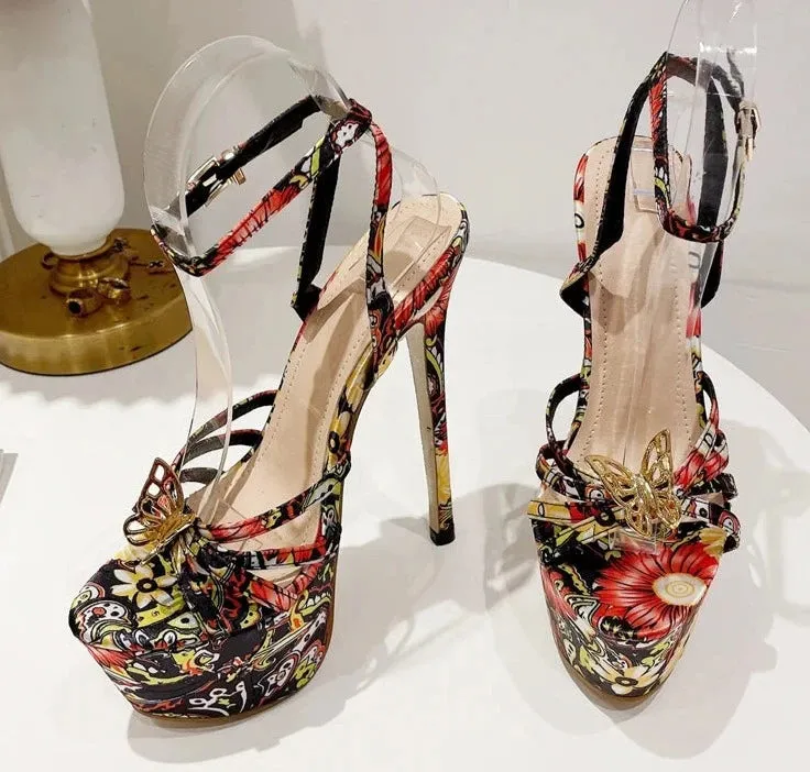 Butterfly-Knot Open Toe Ankle Buckle Strap Stiletto Heels