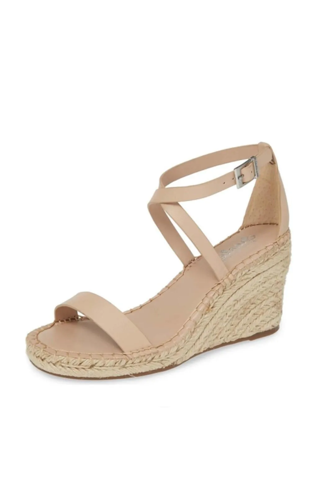 Charles David Nola Espadrille Wedge Sandal NUDE Leather Open Toe Platfrom