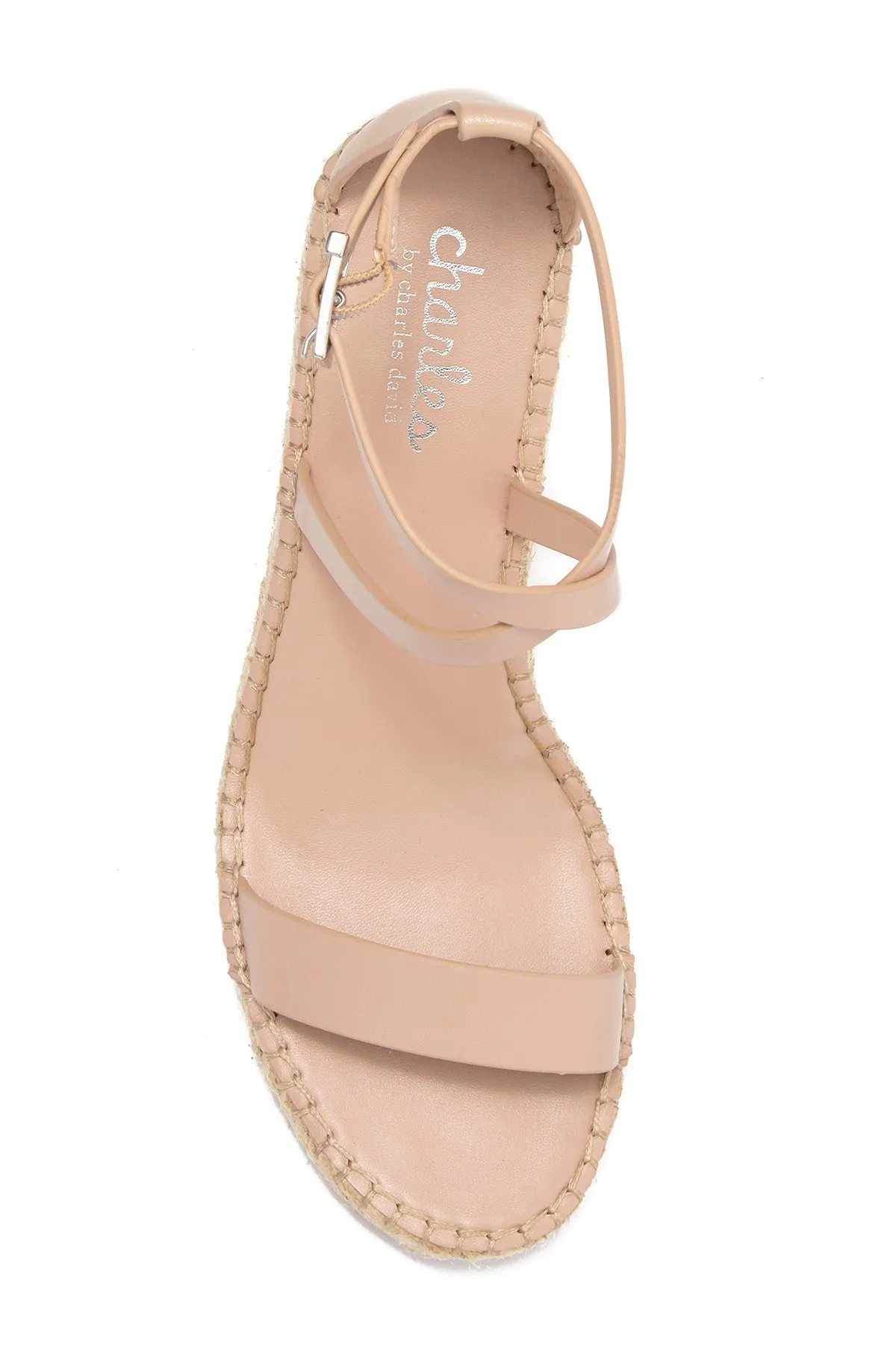 Charles David Nola Espadrille Wedge Sandal NUDE Leather Open Toe Platfrom