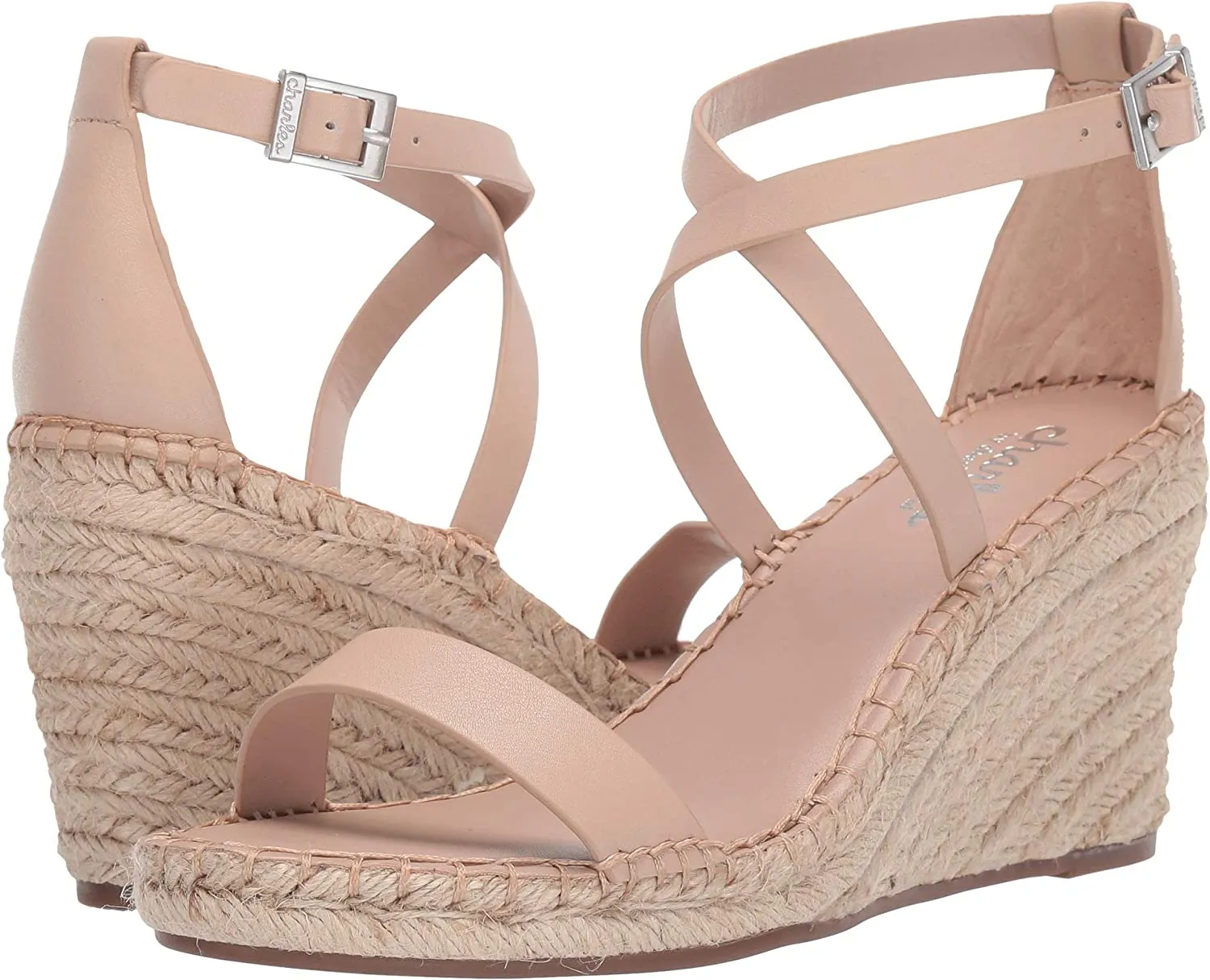 Charles David Nola Espadrille Wedge Sandal NUDE Leather Open Toe Platfrom