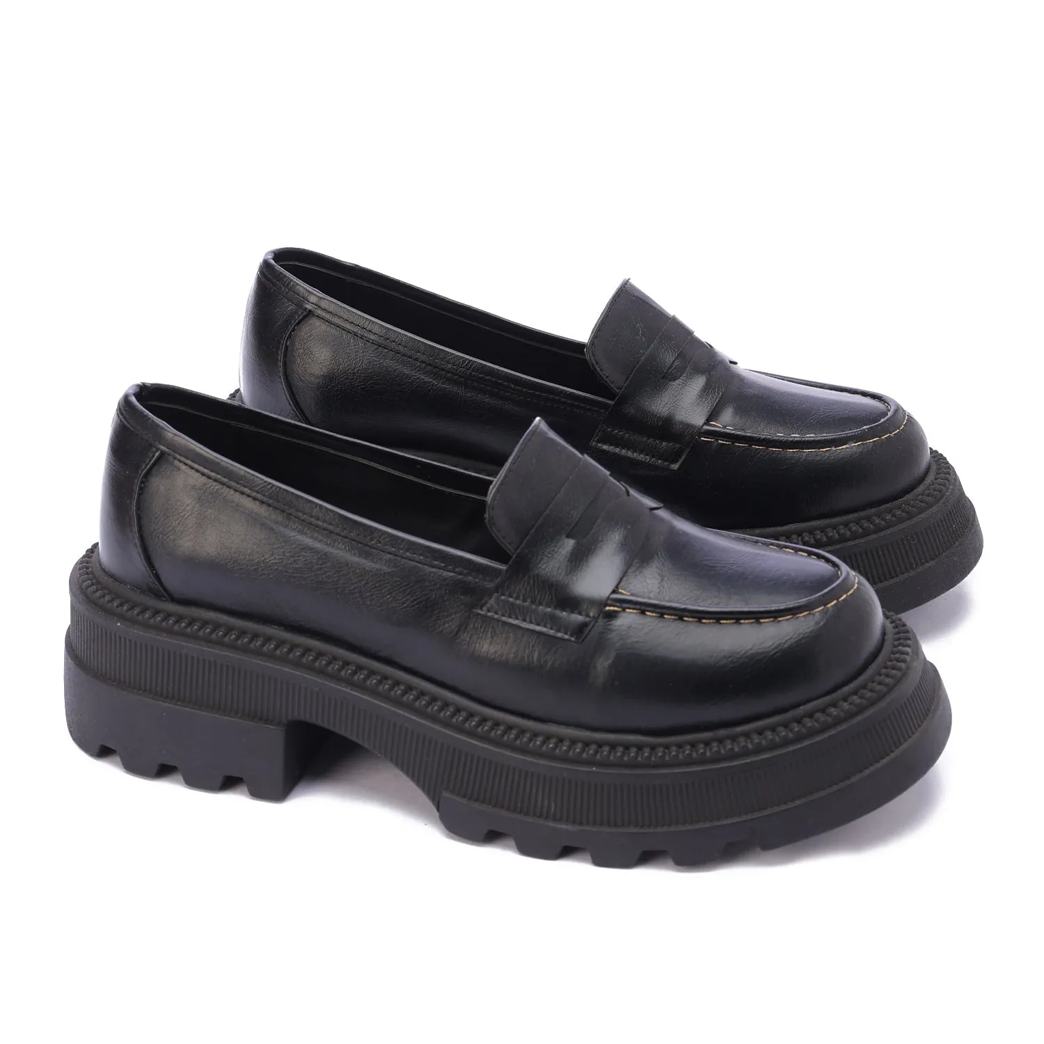 Chunky Sole Loafers-Black