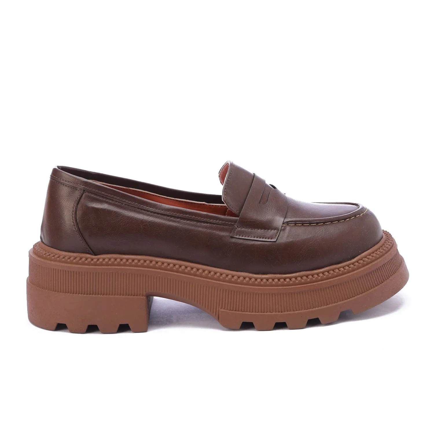 Chunky Sole Loafers-Brown