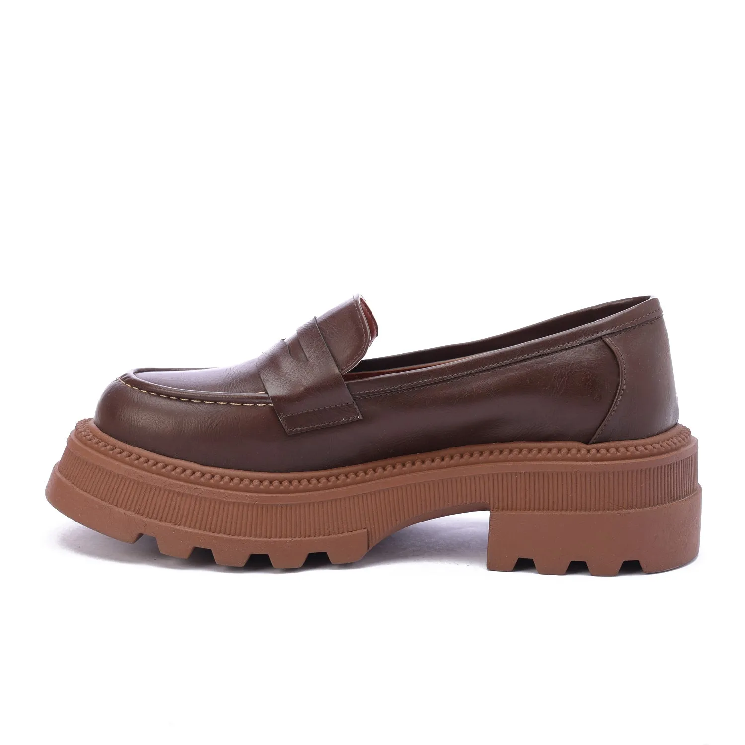 Chunky Sole Loafers-Brown