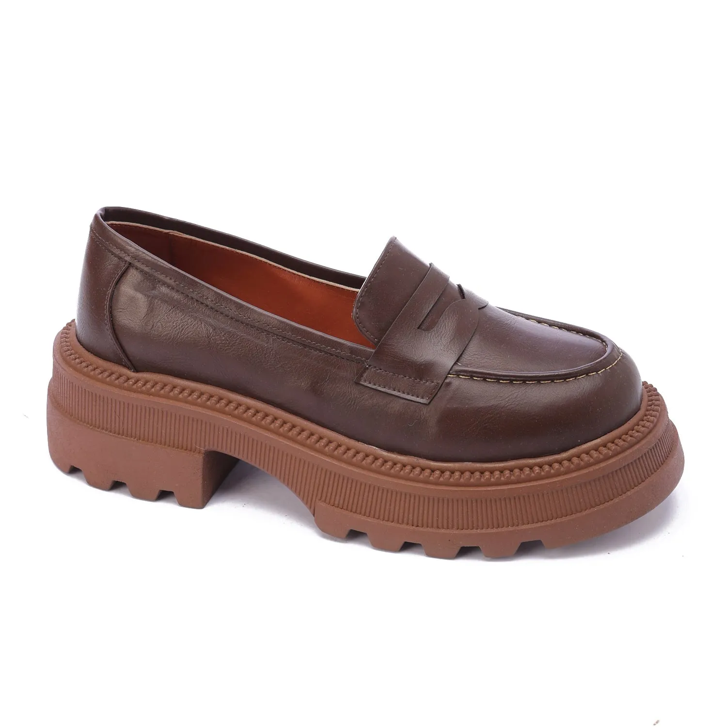 Chunky Sole Loafers-Brown