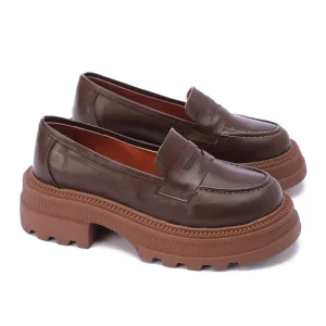 Chunky Sole Loafers-Brown