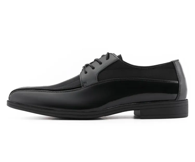 Dapper Black Derby Shoes With Satin Flair Men’s Patent Leather