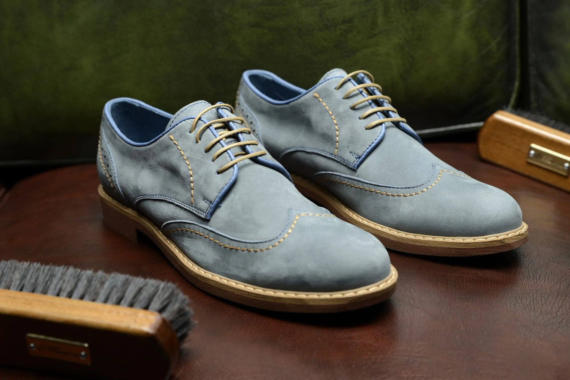 FOOT FEDERATION CITY DERBY WINGTIP MENS SHOE NUBUCK DENIM BLUE