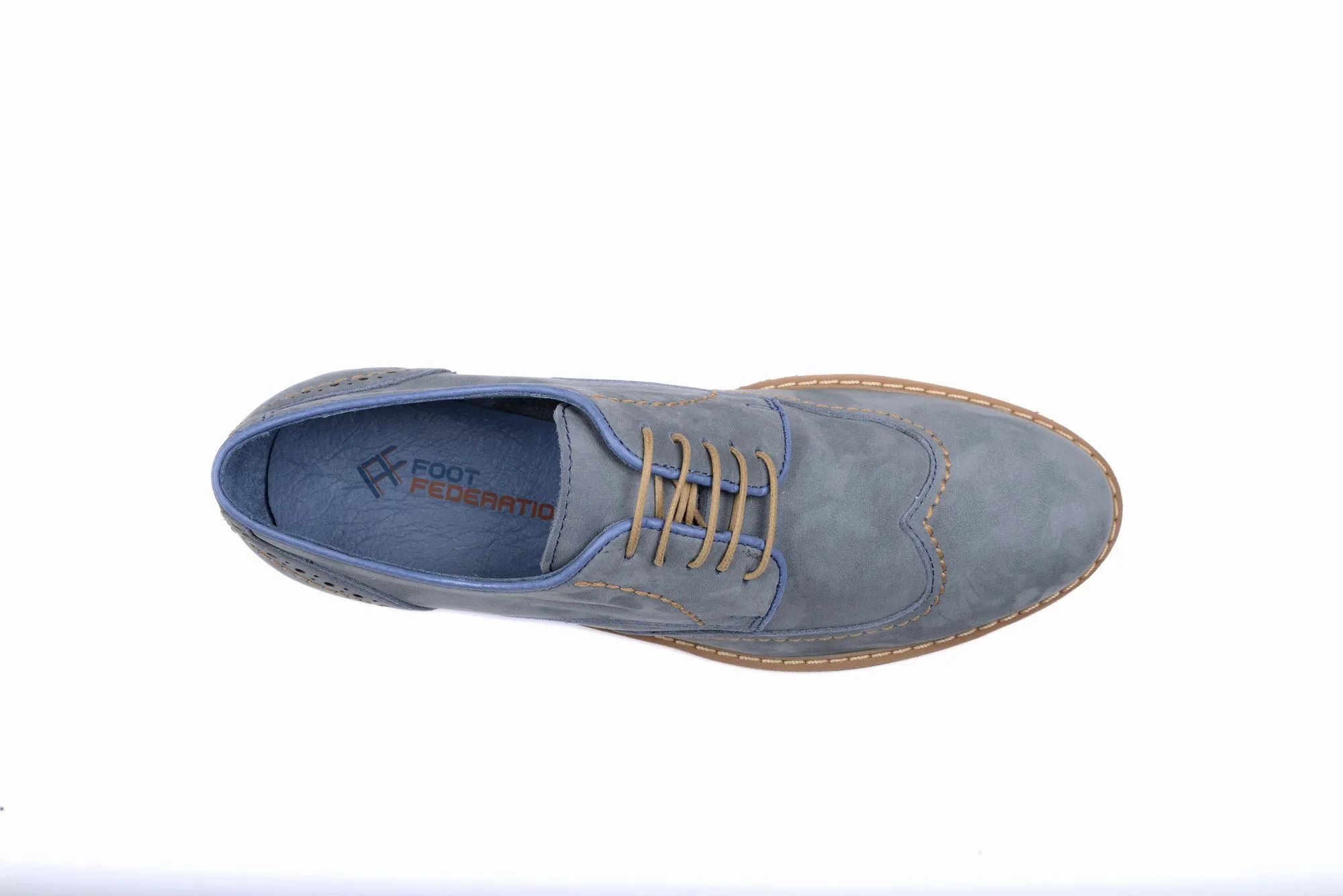 FOOT FEDERATION CITY DERBY WINGTIP MENS SHOE NUBUCK DENIM BLUE
