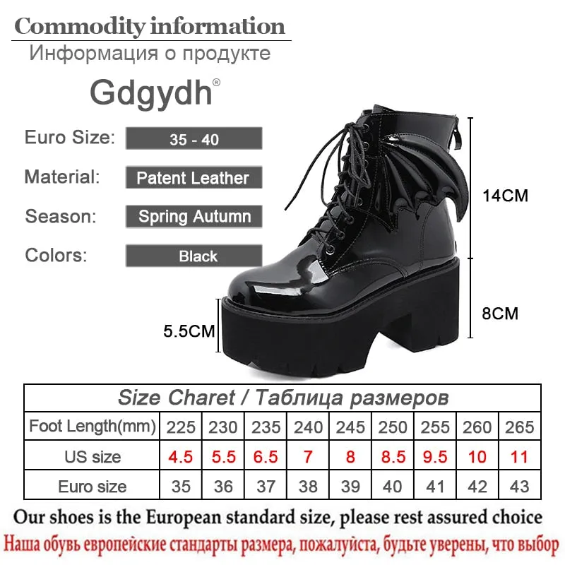 Gdgydh New Fashion Angel Wing Ankle Boots High Heels Patent Leather Womens Platform Boots Punk Gothic Sexy Model Shoes Prefect