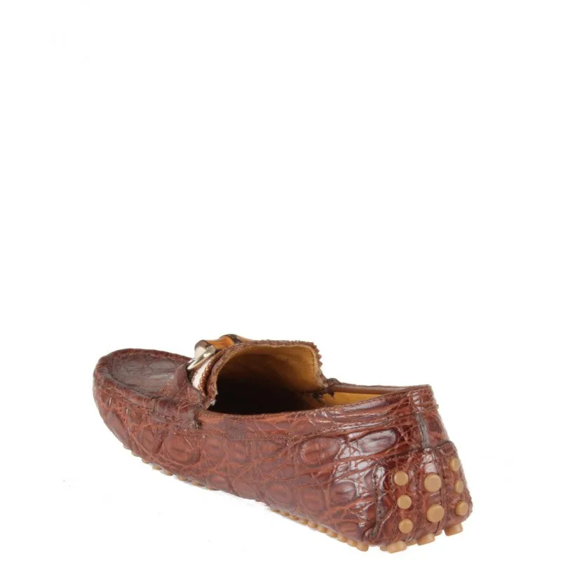 Gucci Dark tan crocodile leather bamboo detail driving shoes