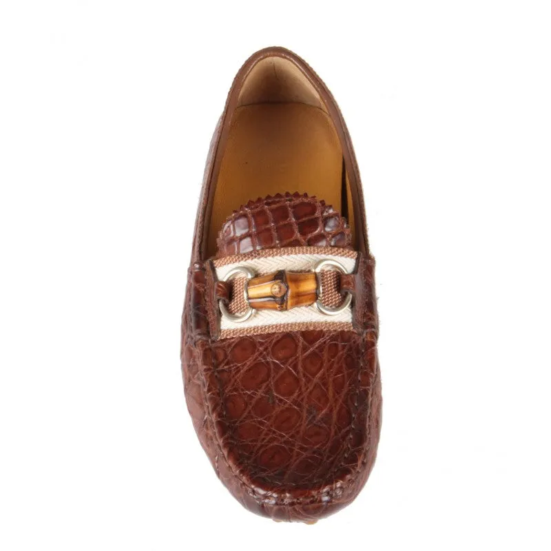 Gucci Dark tan crocodile leather bamboo detail driving shoes