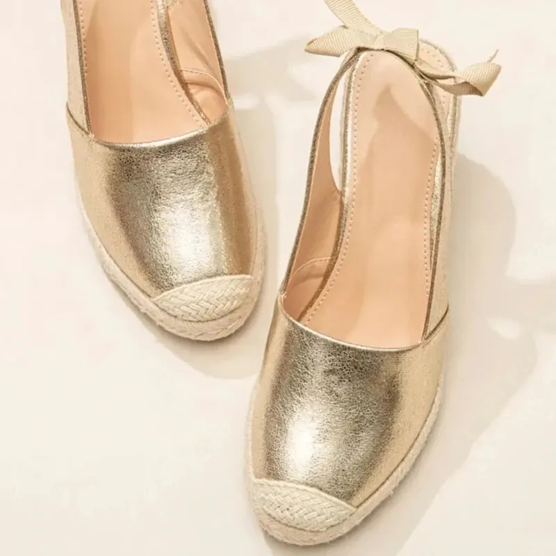 Hnzxzm Wedges Sandals For Women Closed Toe Bandage Espadrille Stylish Shoes