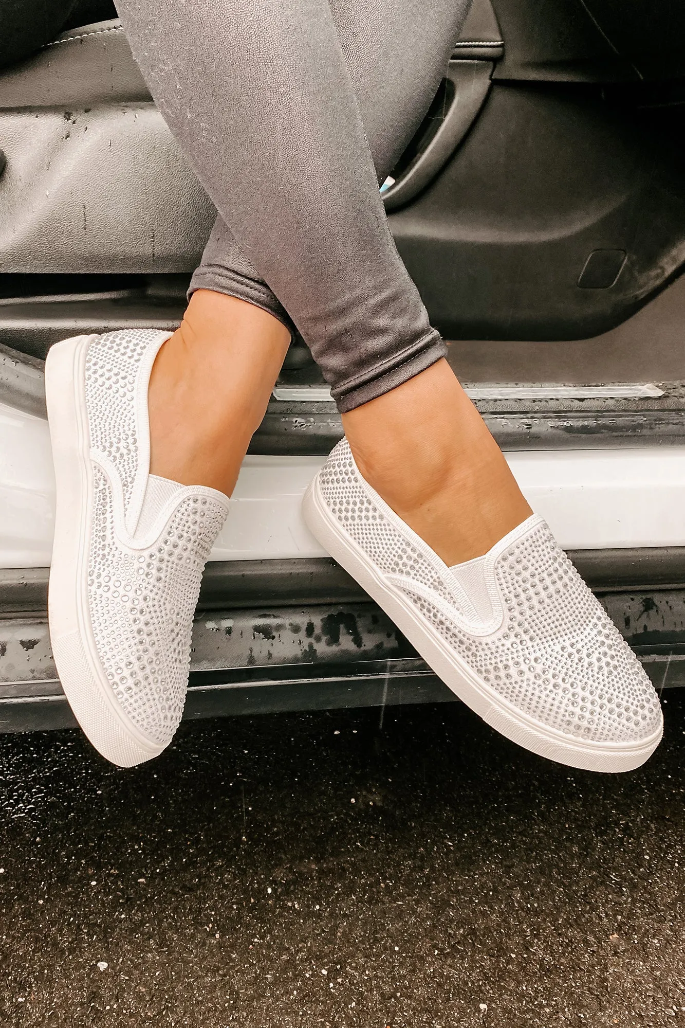 Infinity Rhinestone Slip-On Sneakers (White)