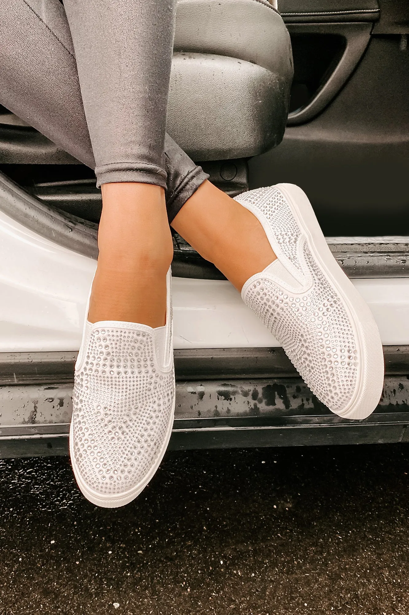 Infinity Rhinestone Slip-On Sneakers (White)