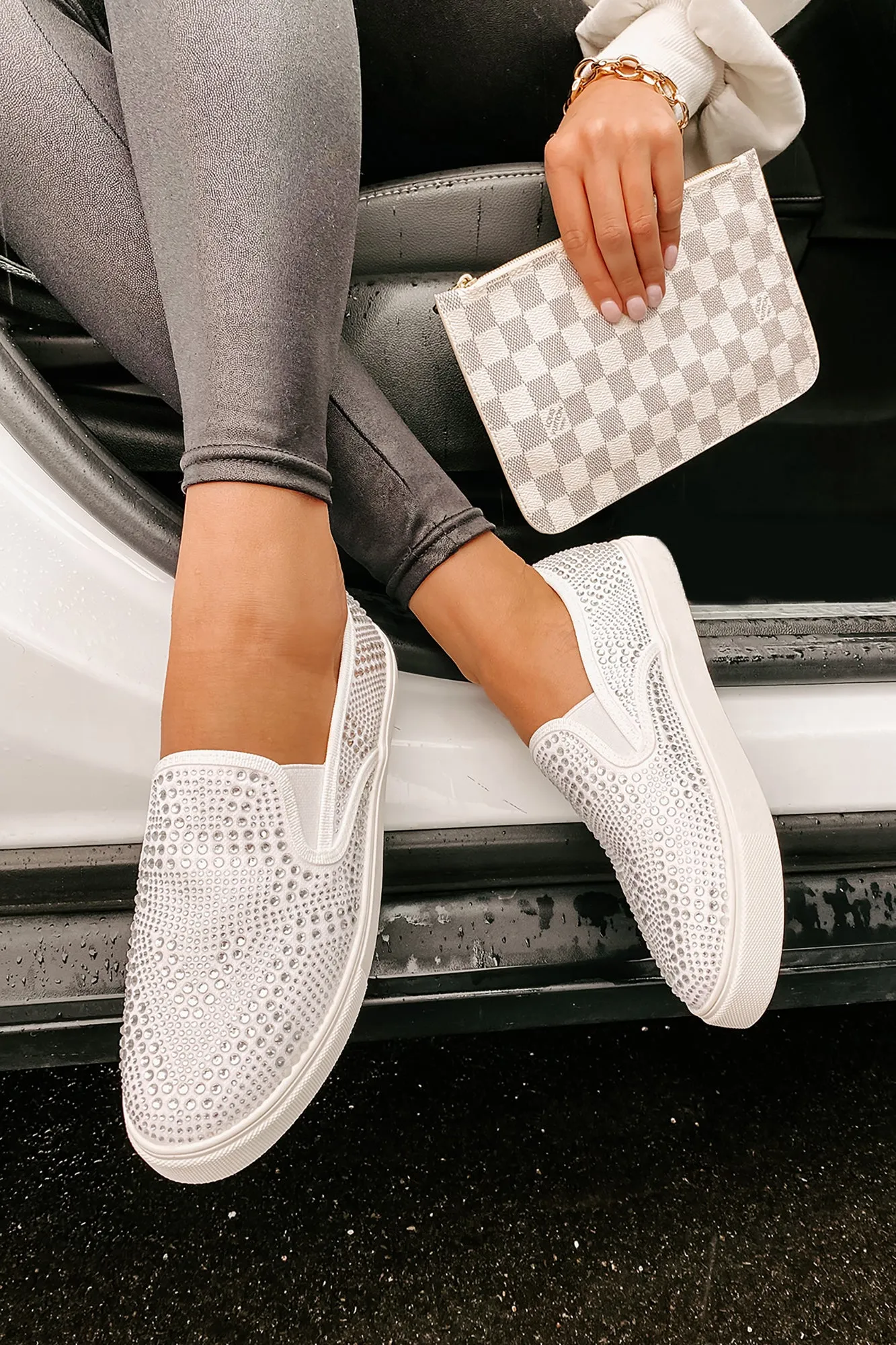 Infinity Rhinestone Slip-On Sneakers (White)