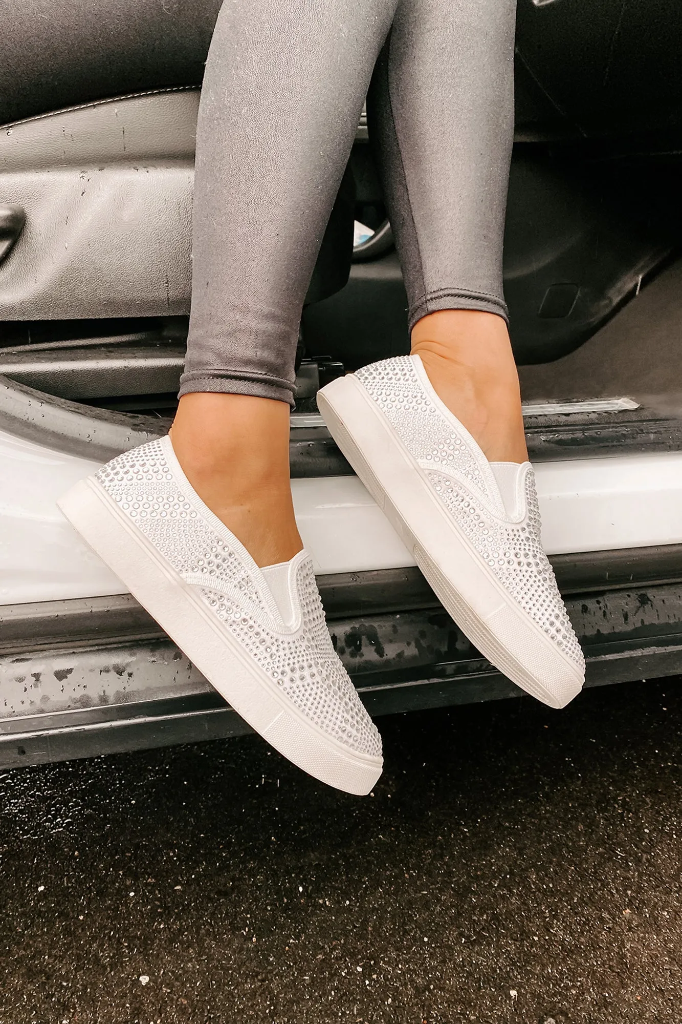 Infinity Rhinestone Slip-On Sneakers (White)