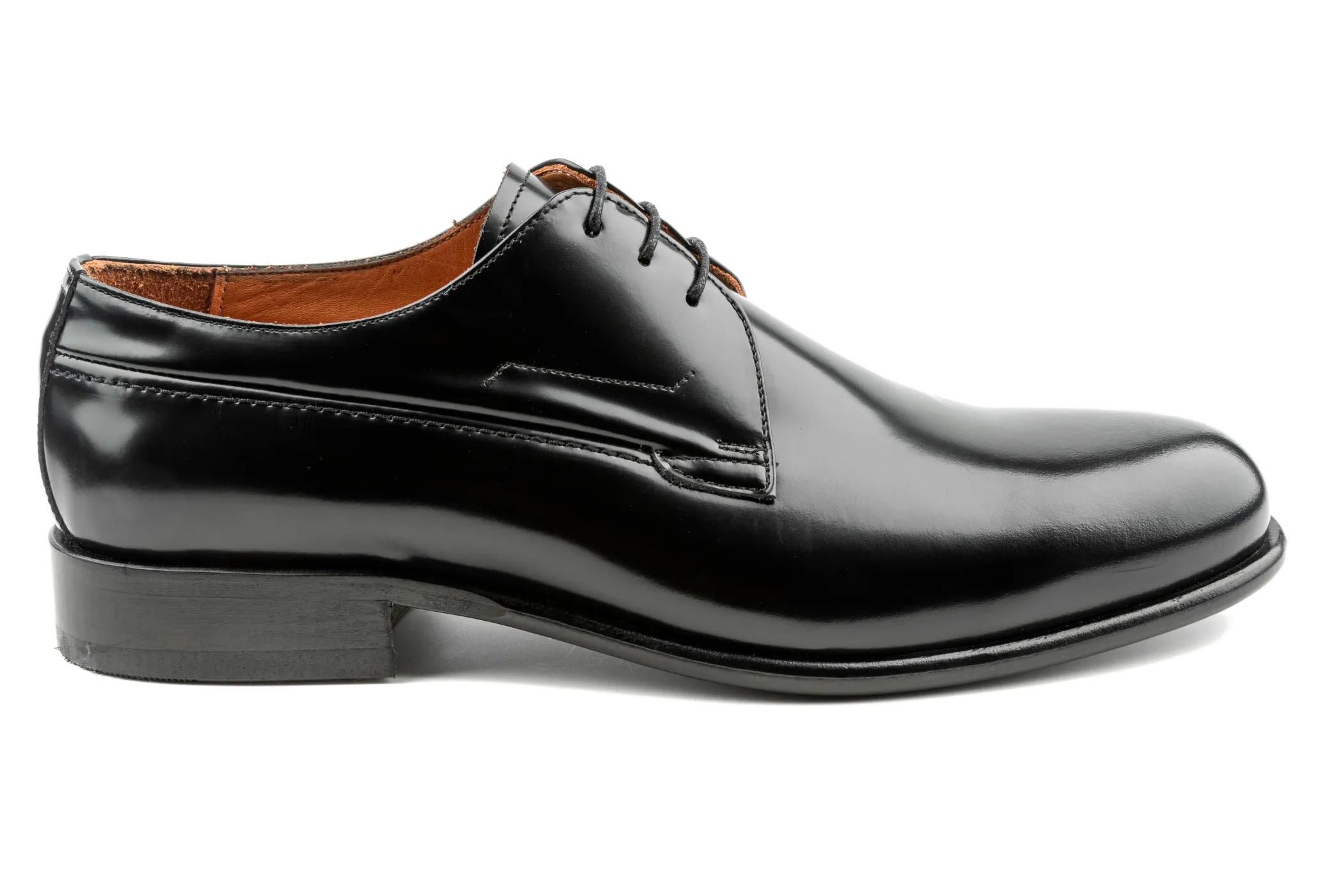 Isa Men's Black Derby Shoes, Black Patent Leather Derby Shoes, Leather Sole & Lining, Formal Lace-Up