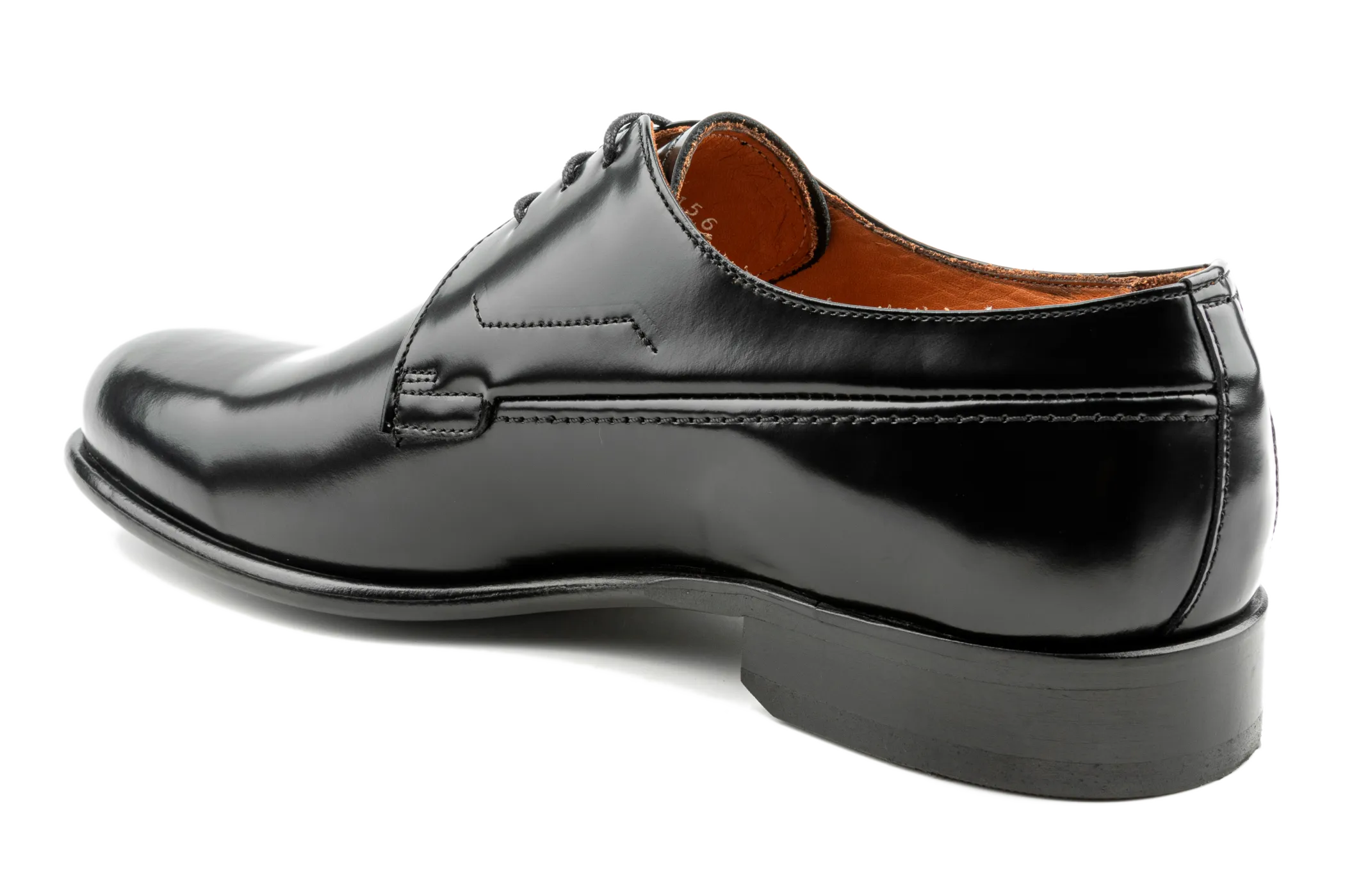 Isa Men's Black Derby Shoes, Black Patent Leather Derby Shoes, Leather Sole & Lining, Formal Lace-Up