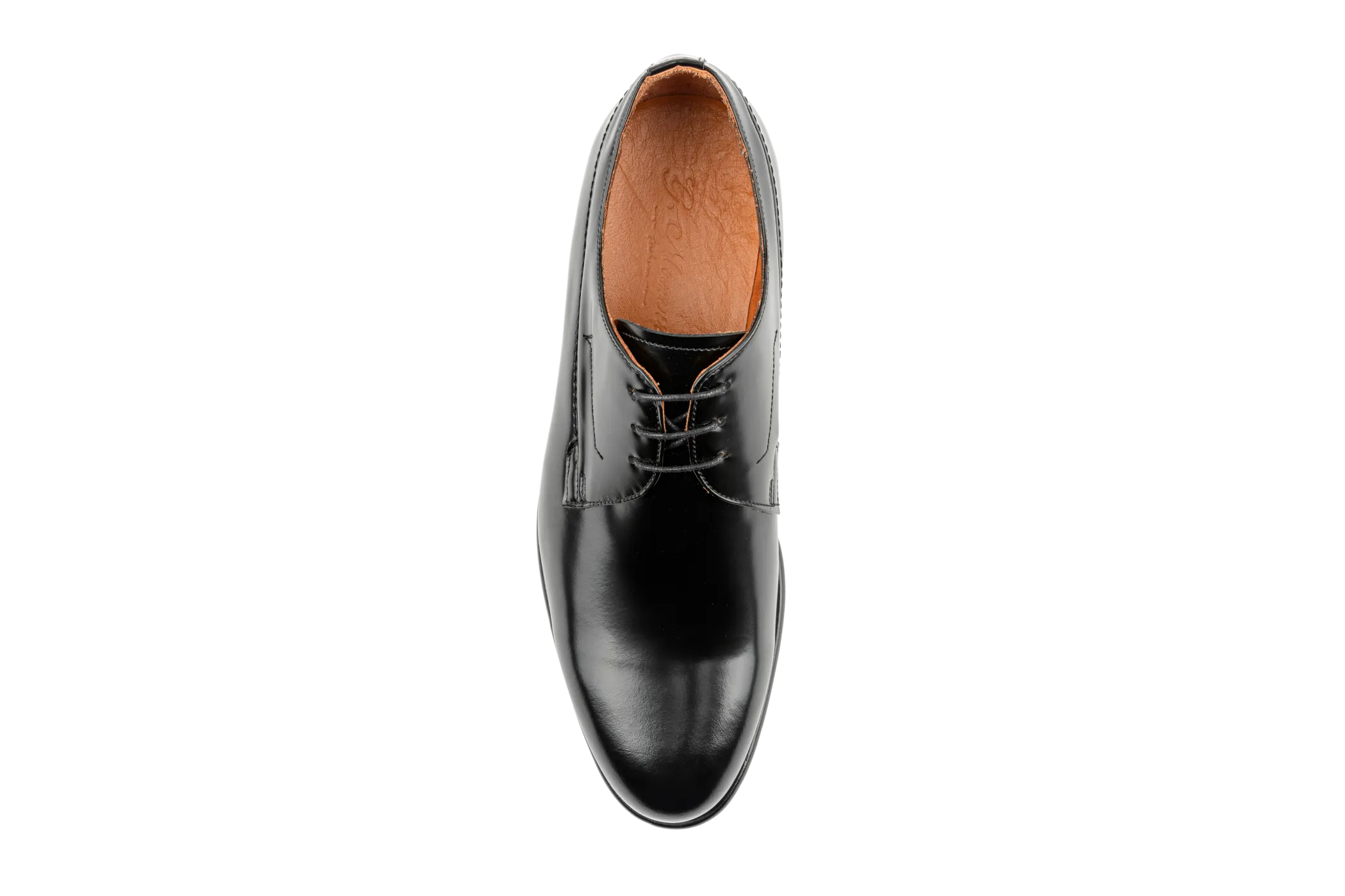 Isa Men's Black Derby Shoes, Black Patent Leather Derby Shoes, Leather Sole & Lining, Formal Lace-Up