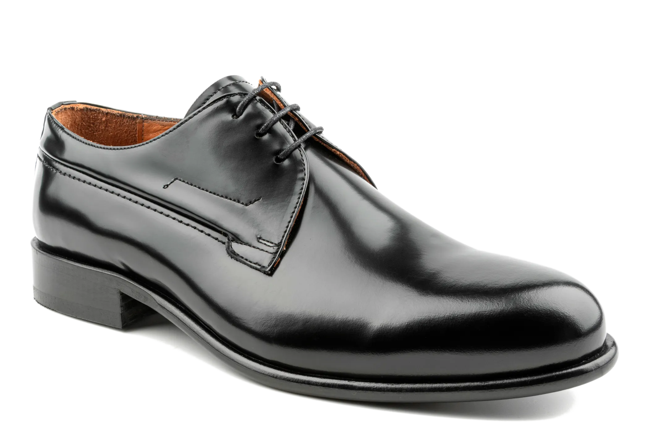 Isa Men's Black Derby Shoes, Black Patent Leather Derby Shoes, Leather Sole & Lining, Formal Lace-Up