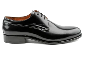 Isa Men's Black Derby Shoes, Black Patent Leather Derby Shoes, Leather Sole & Lining, Formal Lace-Up