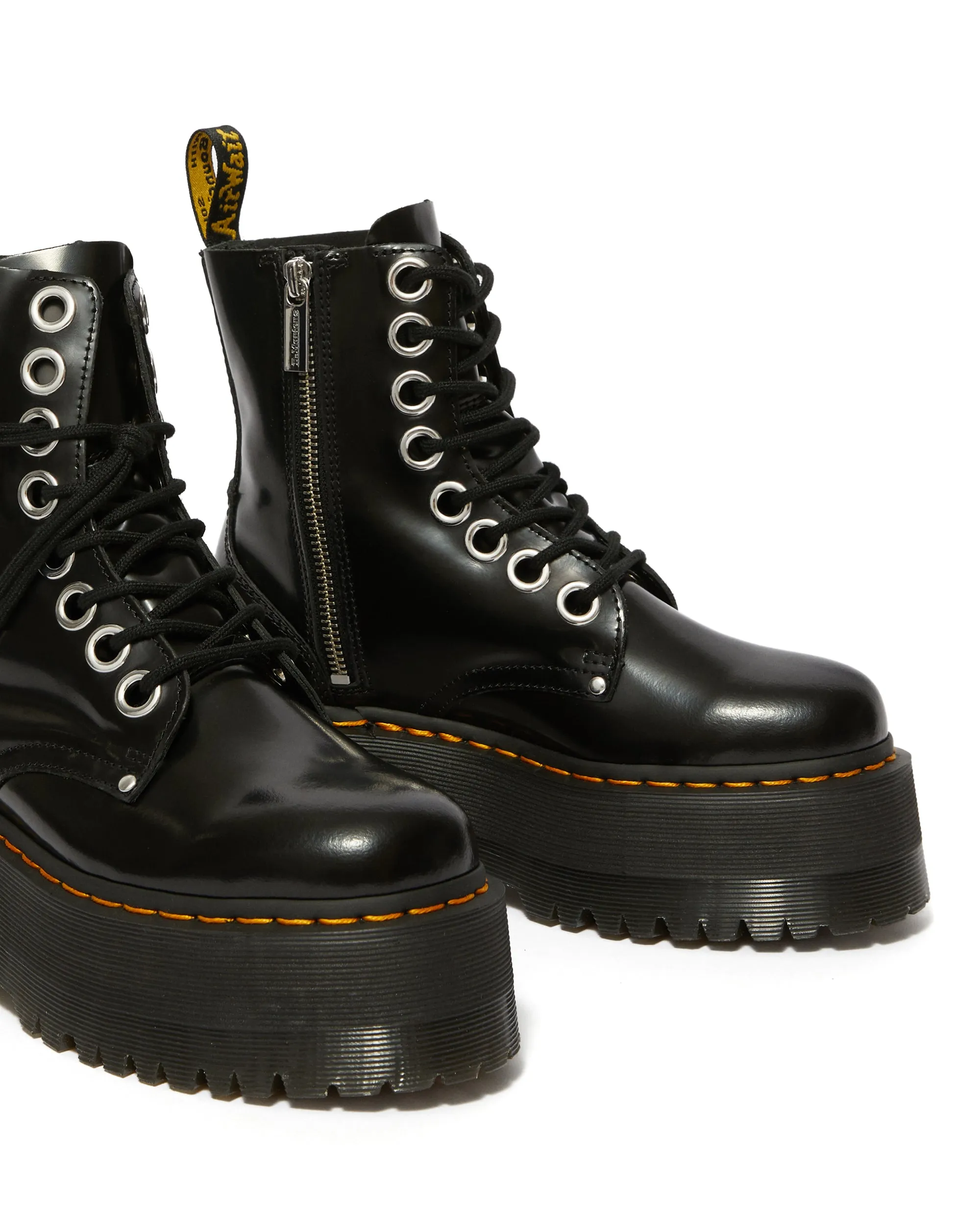 Jadon Max Black Polished Smooth Platform Boots