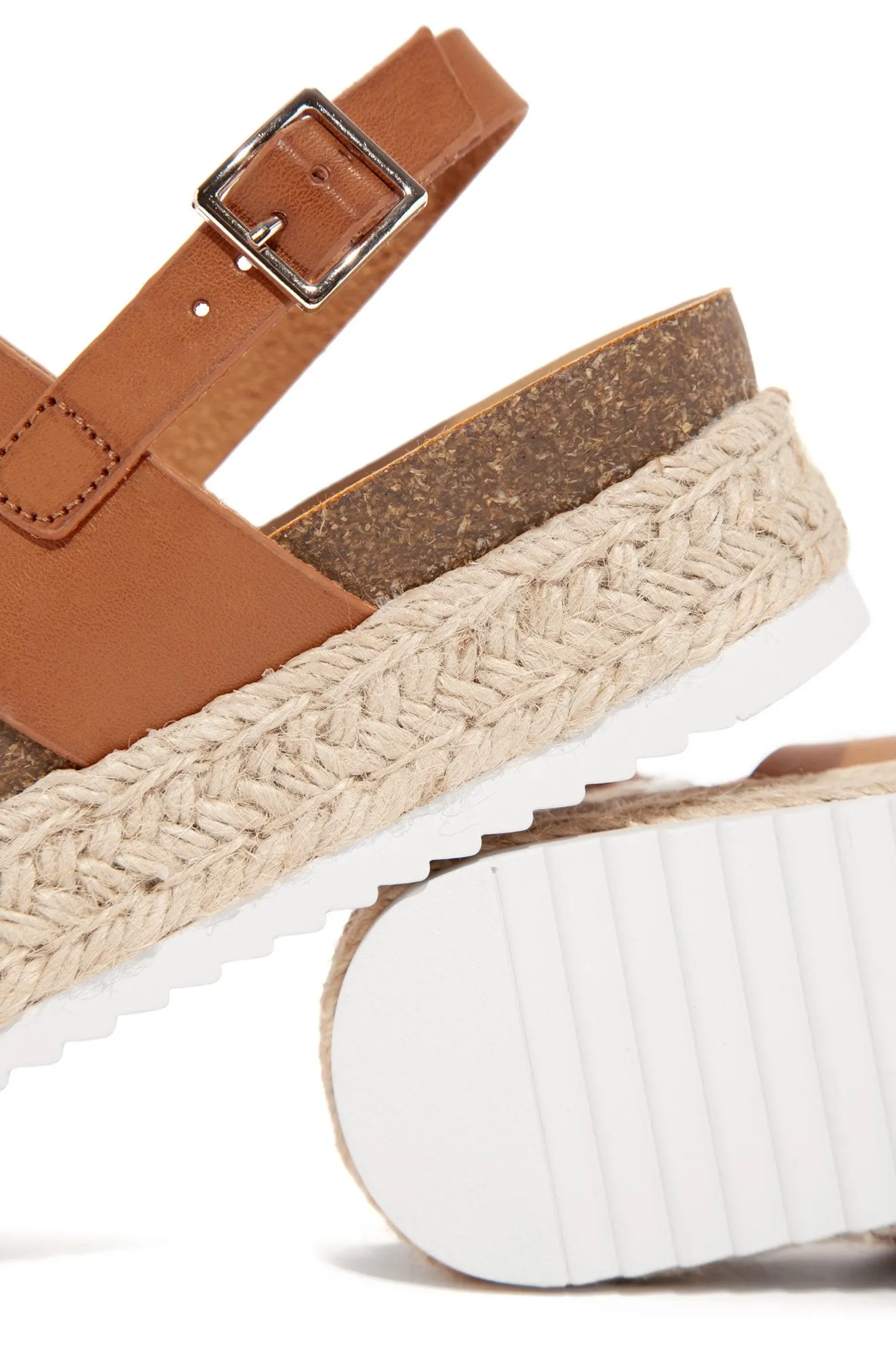 KAZO Tan Espadrilles Trim Rubber Sole Casual Ankle Strap Flatform Wedge Sandals
