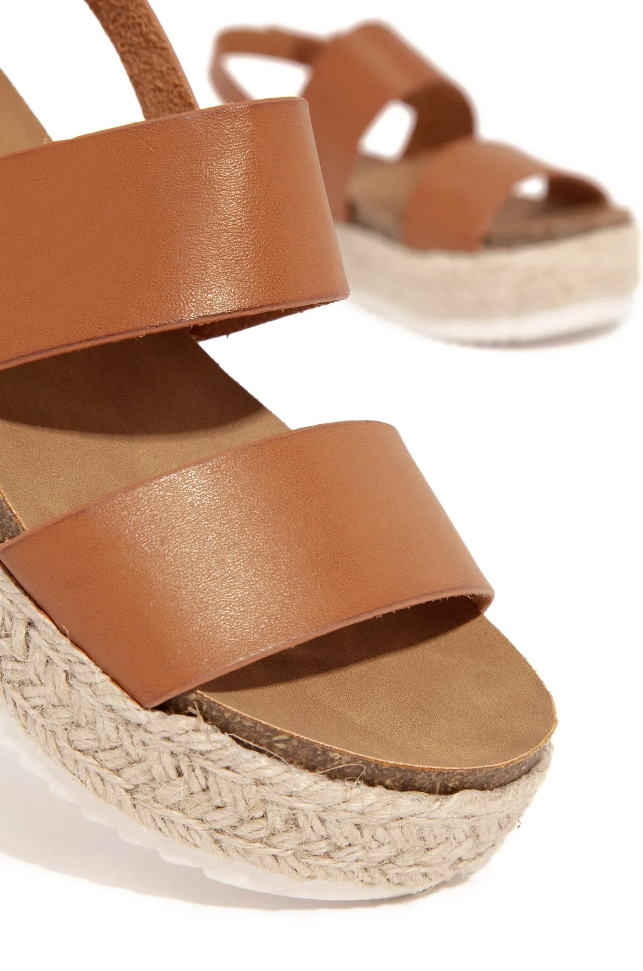 KAZO Tan Espadrilles Trim Rubber Sole Casual Ankle Strap Flatform Wedge Sandals