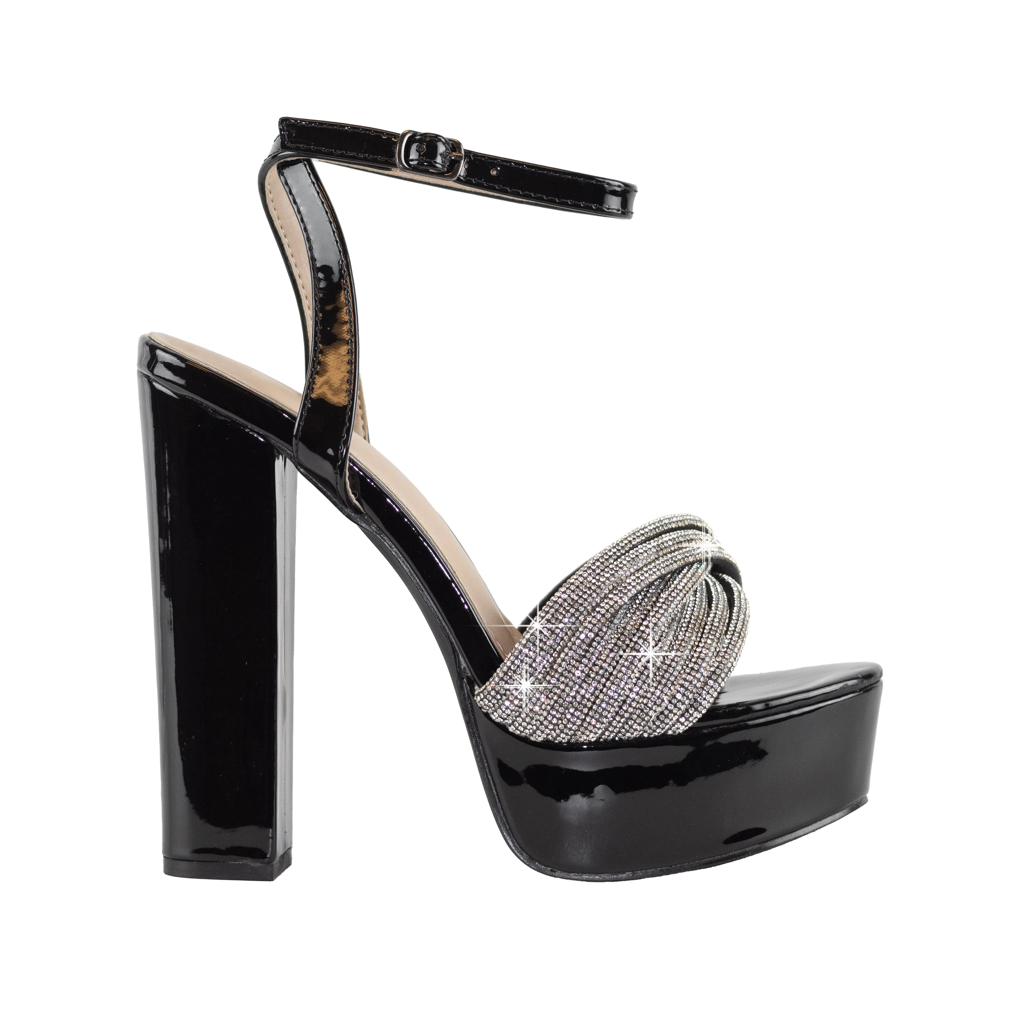 Luminous - Platform Heels with Rhinestone Front Strap, Cushioned Insole, Ideal for Elevating Your Evening Style