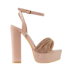 Luminous - Platform Heels with Rhinestone Front Strap, Cushioned Insole, Ideal for Elevating Your Evening Style