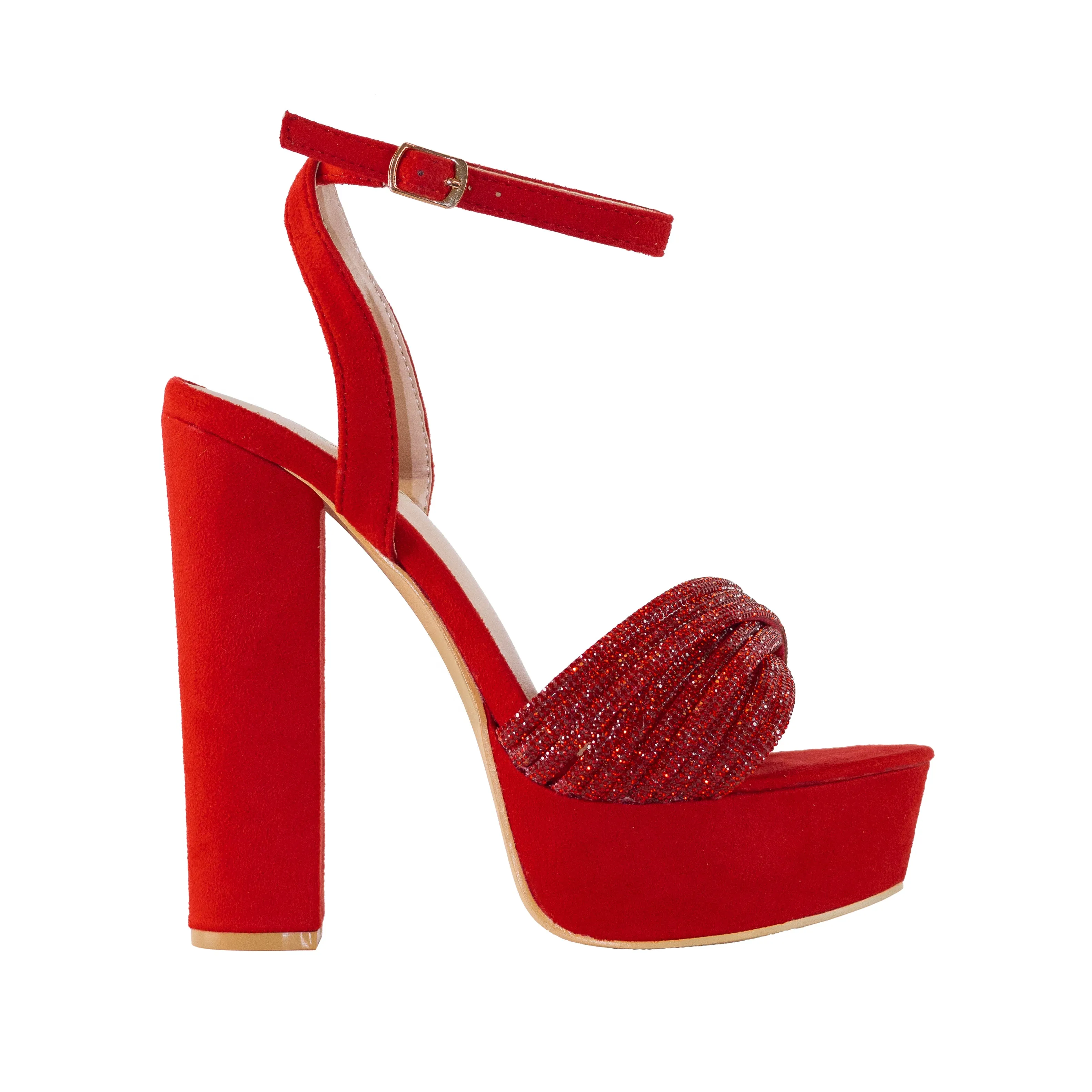 Luminous - Platform Heels with Rhinestone Front Strap, Cushioned Insole, Ideal for Elevating Your Evening Style