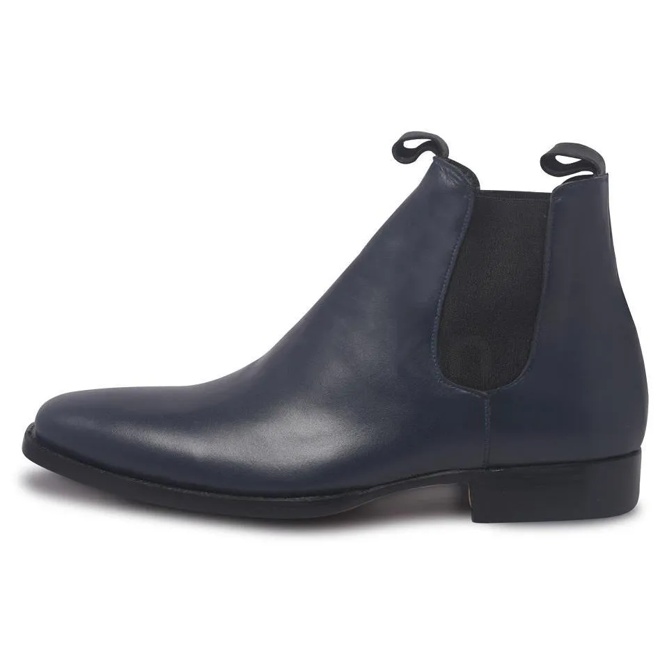 Men Blue Chelsea Pull On Genuine Leather Boots