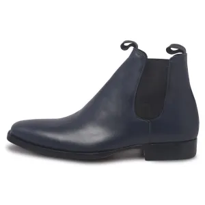Men Blue Chelsea Pull On Genuine Leather Boots