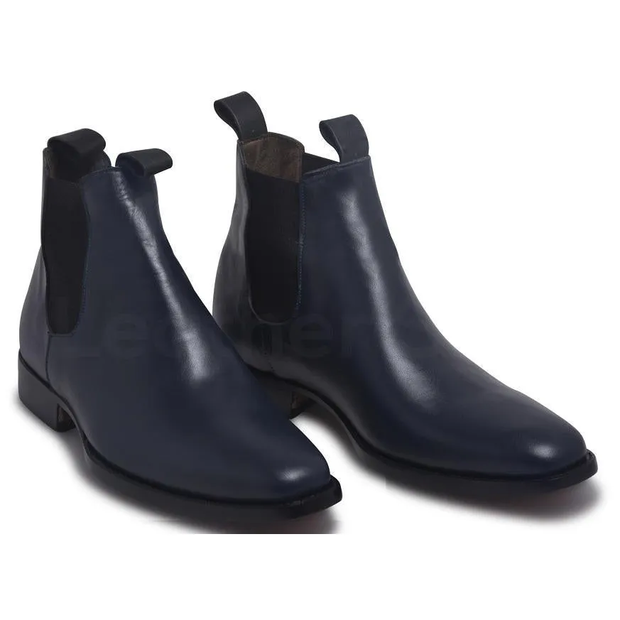 Men Blue Chelsea Pull On Genuine Leather Boots