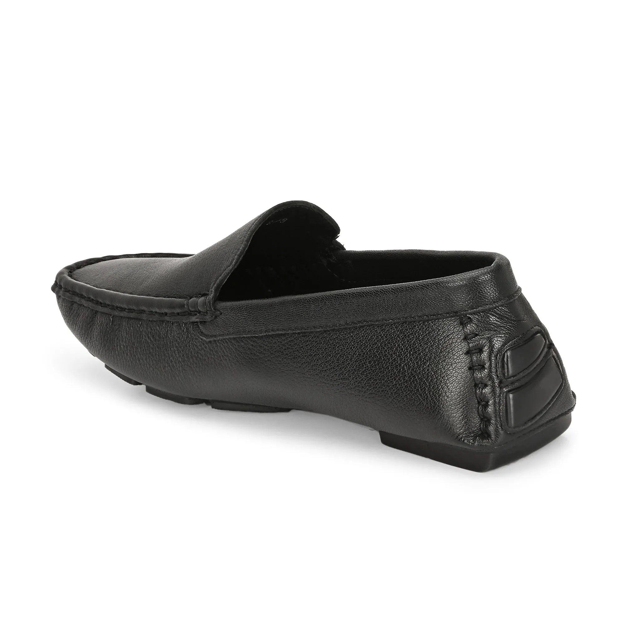 Men Premium Leather Black Casual Slip On Driving Loafers (Romson-05-Black)