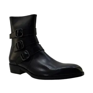Men's Italian Shoes Jo Ghost 2820 Black Leather Buckle Chelsea Boots