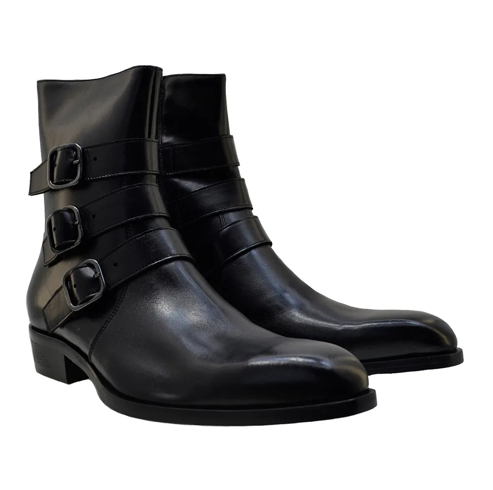 Men's Italian Shoes Jo Ghost 2820 Black Leather Buckle Chelsea Boots