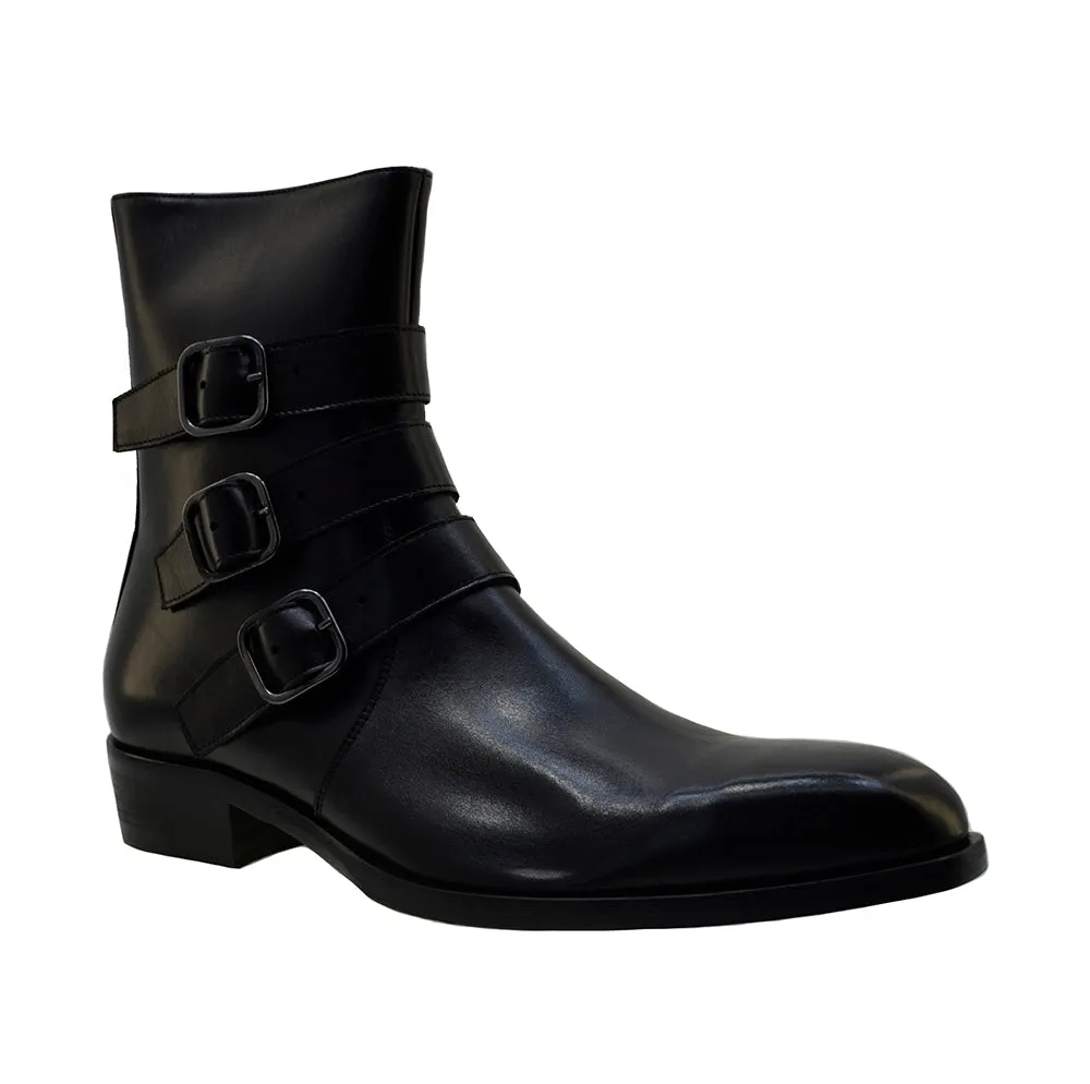 Men's Italian Shoes Jo Ghost 2820 Black Leather Buckle Chelsea Boots