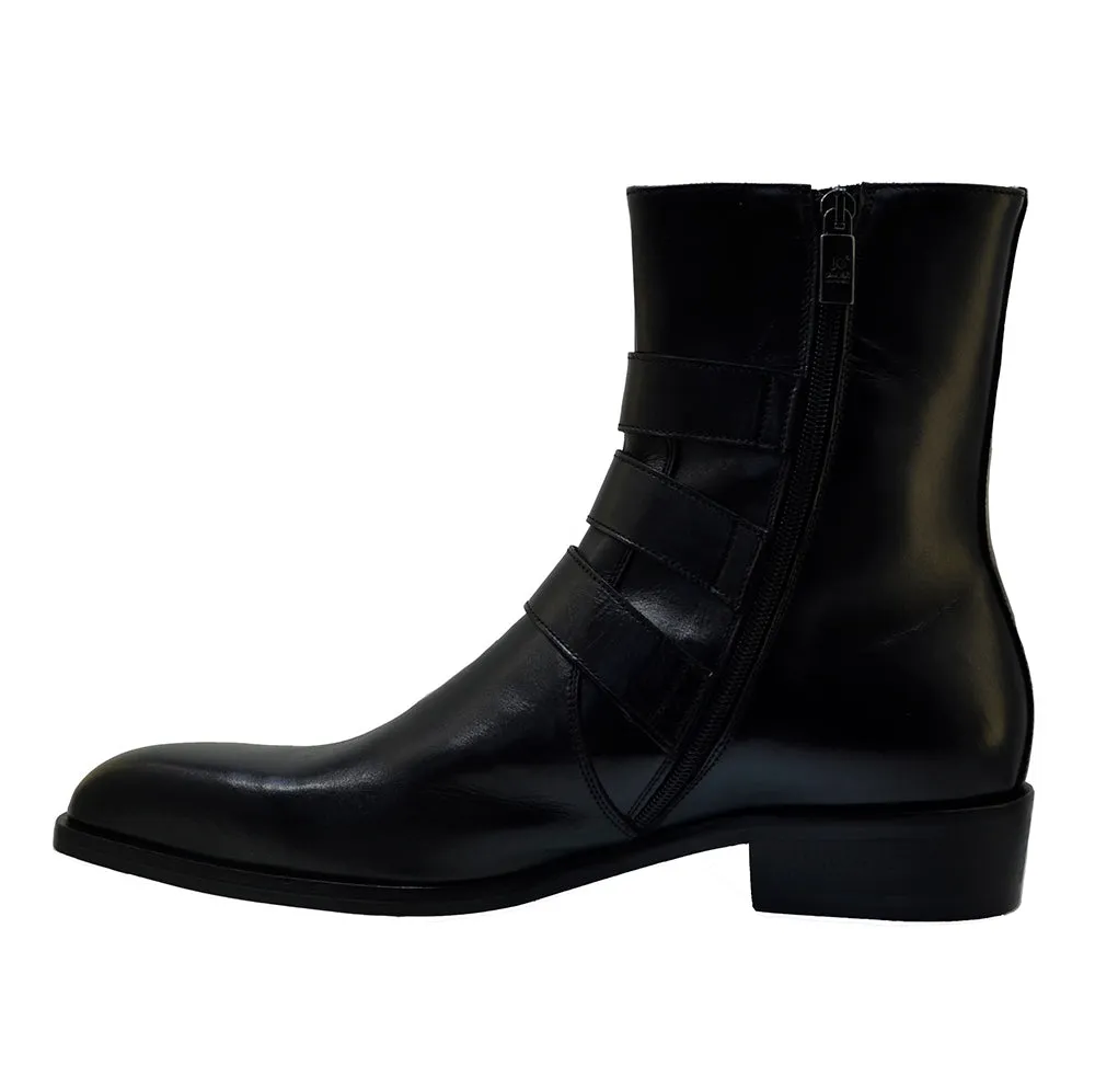 Men's Italian Shoes Jo Ghost 2820 Black Leather Buckle Chelsea Boots
