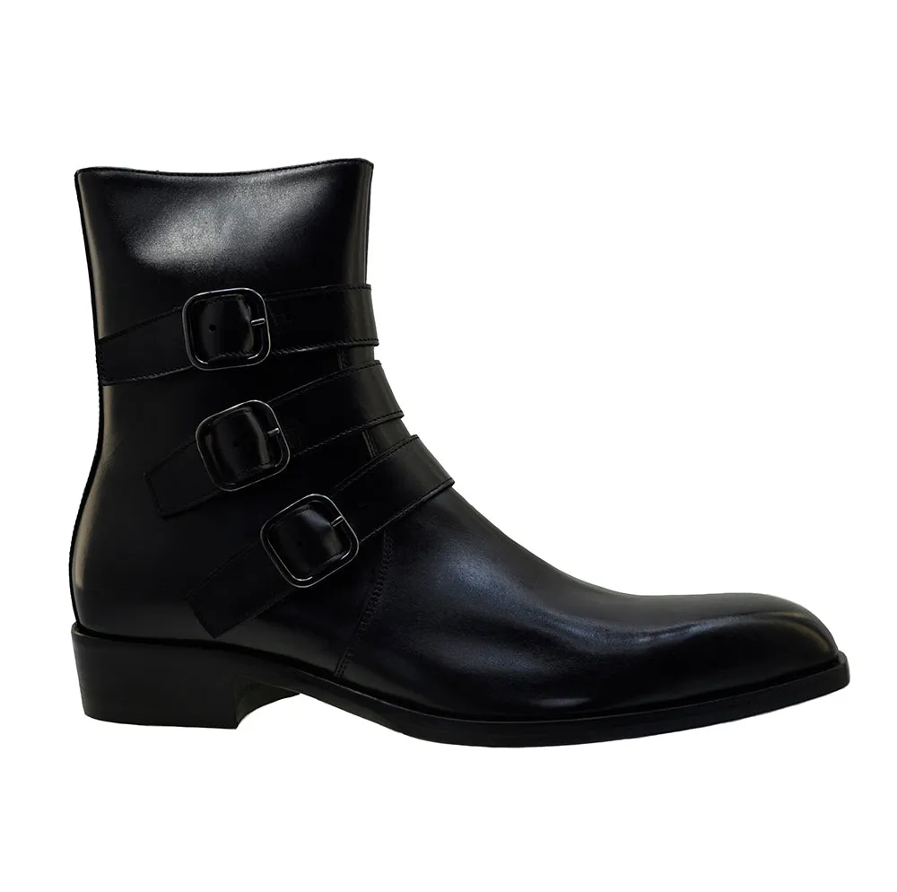 Men's Italian Shoes Jo Ghost 2820 Black Leather Buckle Chelsea Boots
