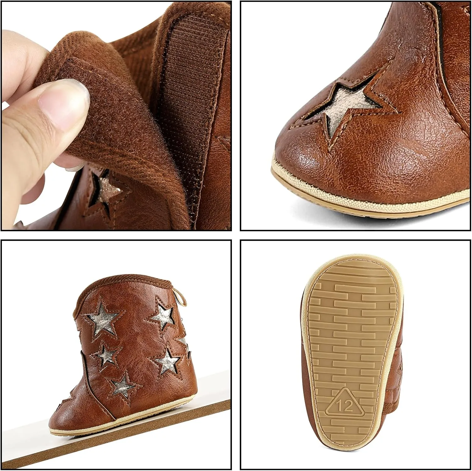 MK MATT KEELY Leather Western Boots Cowboy Bootie Soft Sole Non-Slip Crib Shoes for Baby Infant Toddler Girls Boys Newborn