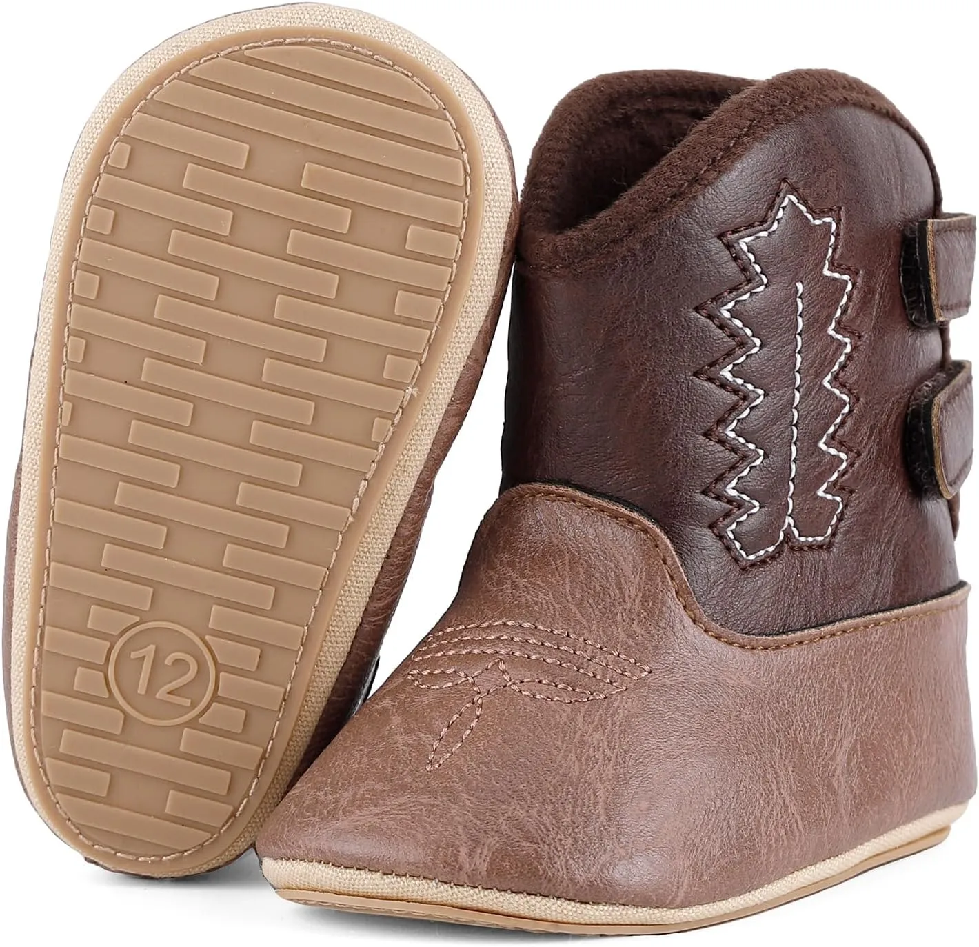 MK MATT KEELY Leather Western Boots Cowboy Bootie Soft Sole Non-Slip Crib Shoes for Baby Infant Toddler Girls Boys Newborn