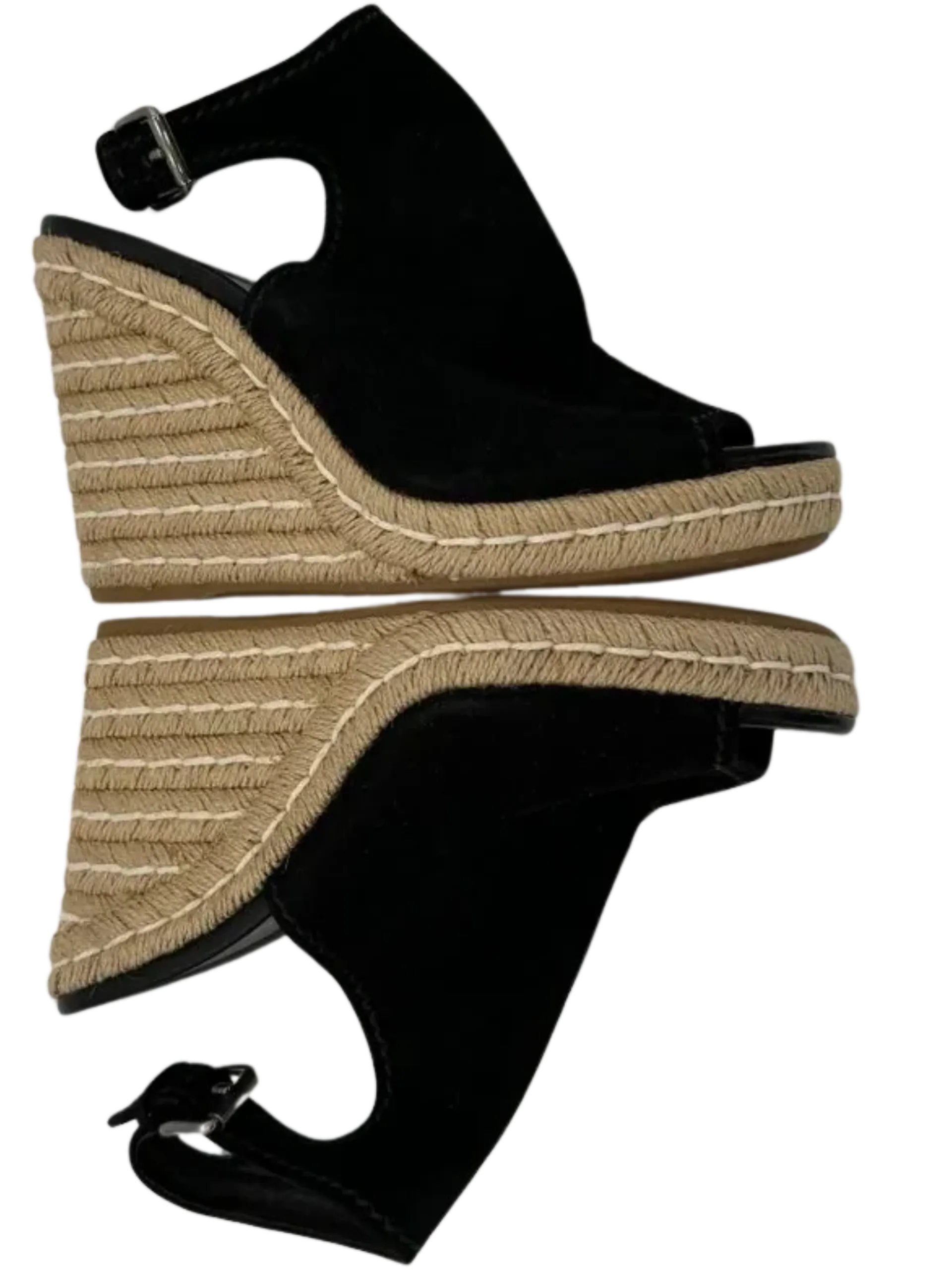 *NEW* Prada Black Suede Open Toe Espadrille Slingback Wedges