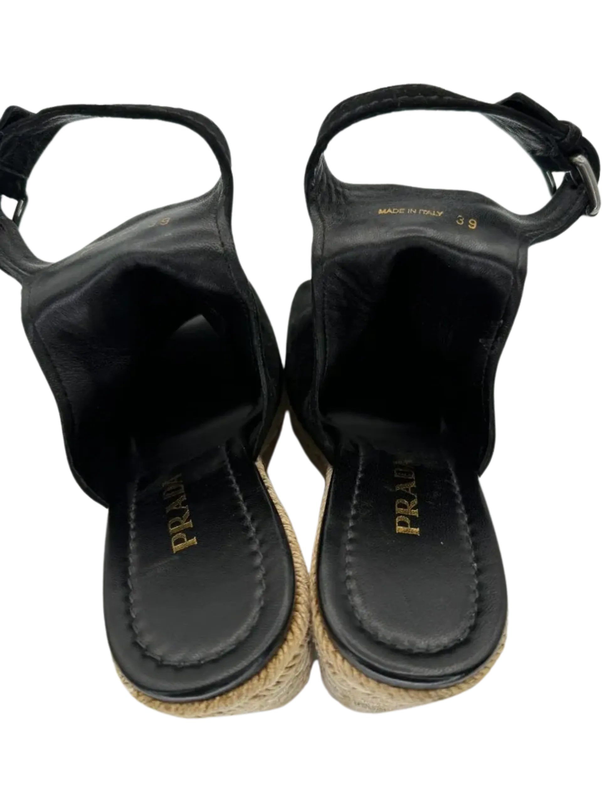 *NEW* Prada Black Suede Open Toe Espadrille Slingback Wedges